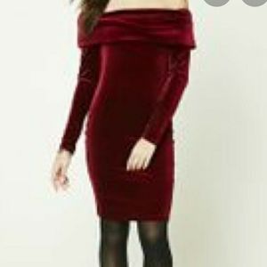 Velvet Burgundy off shoulder dress